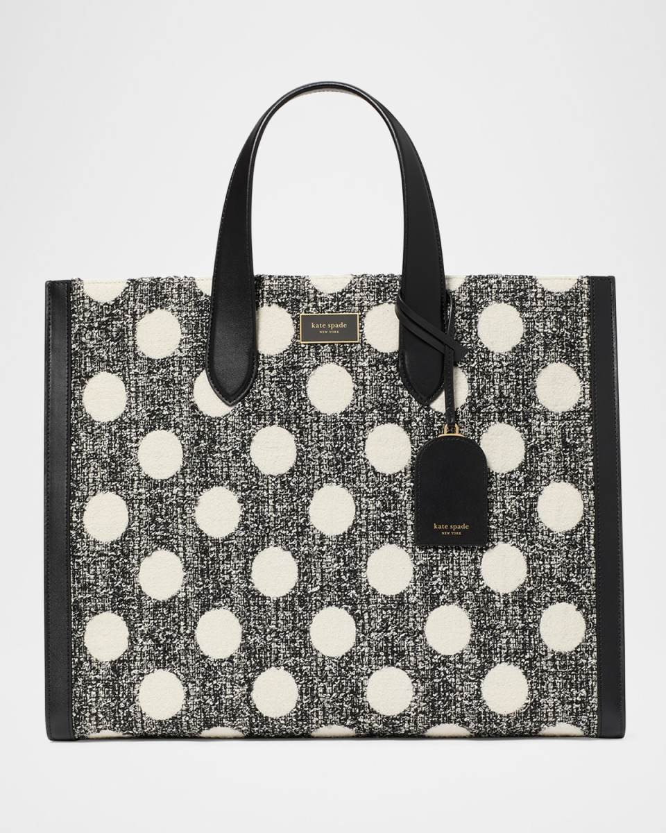 manhattan large polk dot tweed tote bag